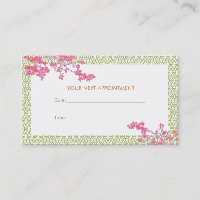 Pink and Green Floral Salon Spa Appointment Card (Front)