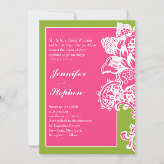 Pink and Green Floral Scroll Wedding Invitation