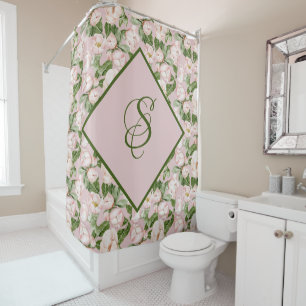 PINK AND GREEN FLORAL SHOWER CURTAIN