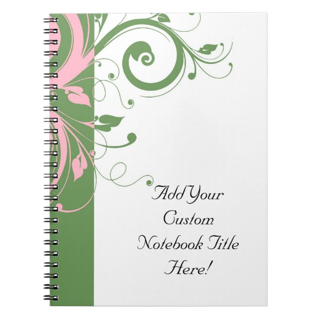 Pink and Green Floral Swirl Wedding Notebook (Front)