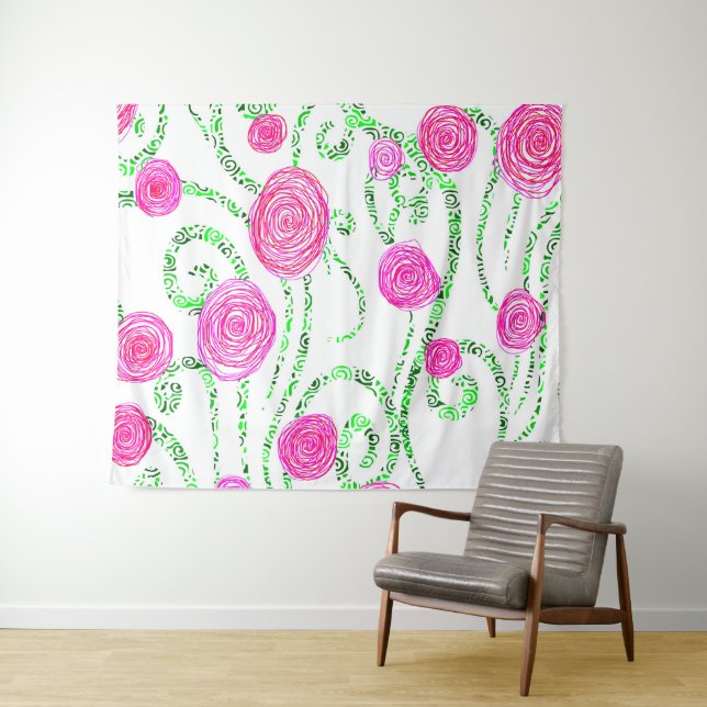 Pink and Green Floral  Tapestry (In Situ (Horizontal))