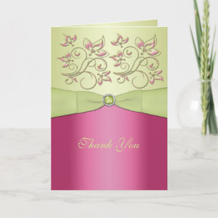 Pink and Green Floral Thank You Card