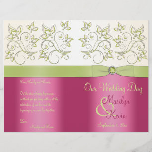Pink and Green Floral Wedding Program