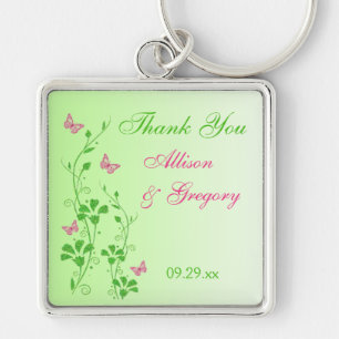Pink and Green Floral with Butterflies Keychain