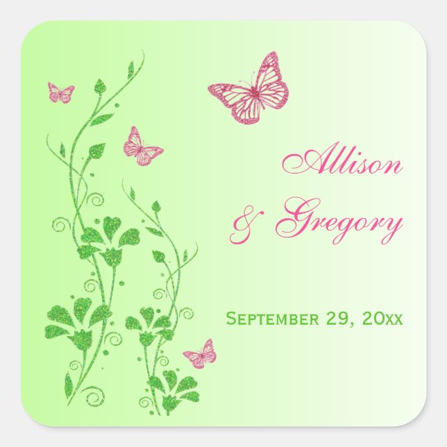 Pink and Green Floral with Butterflies Sticker (Front)