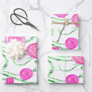 Pink and Green Floral Wrapping Paper Sheet