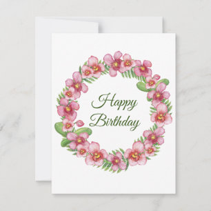 Pink and Green Floral Wreath Birthday Card