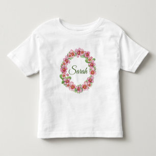 Pink and Green Floral Wreath personalised Toddler T-Shirt