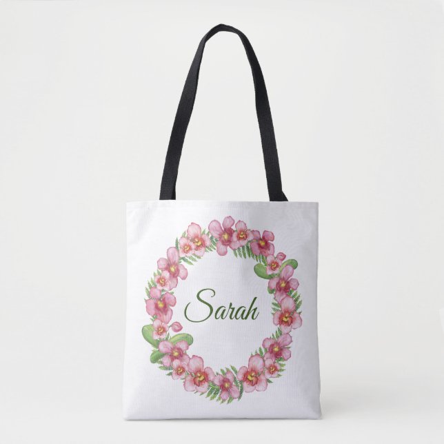 Pink and Green Floral Wreath personalised Tote Bag (Front)