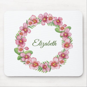 Pink and Green Floral Wreath Personalized Mouse Mat