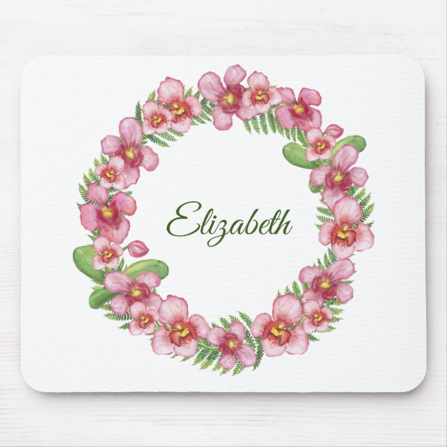 Pink and Green Floral Wreath Personalized Mouse Mat (Front)