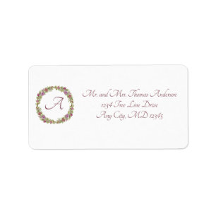 Pink and Green Floral Wreath Script Monogram Label