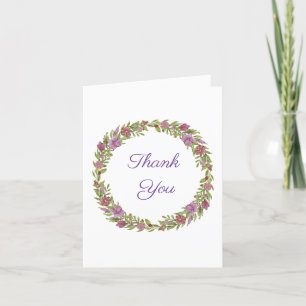 Pink and Green Floral Wreath Thank You Card