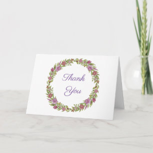 Pink and Green Floral Wreath Thank you Card