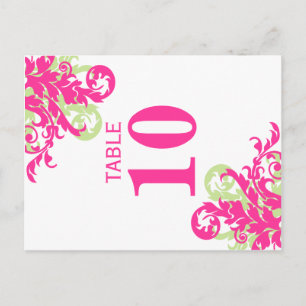Pink and Green Flourish Table Number Cards