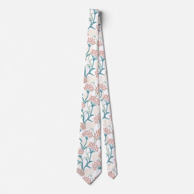 Pink and Green Flower Drawing Pattern Tie (Front)