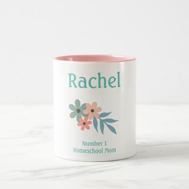 Pink and Green Flower Homeschool Mum Two-Tone Coffee Mug (Center)