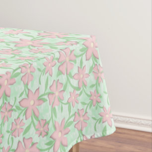 Pink and Green Flower Pattern Tablecloth
