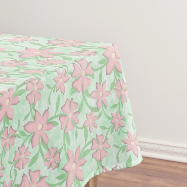 Pink and Green Flower Pattern Tablecloth (In Situ)