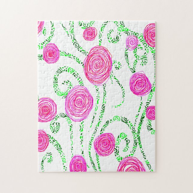 Pink and Green Flower Vines Jigsaw Puzzle (Vertical)