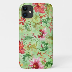 Pink and Green Flowers Vintage Style Floral Art iPhone 11 Case