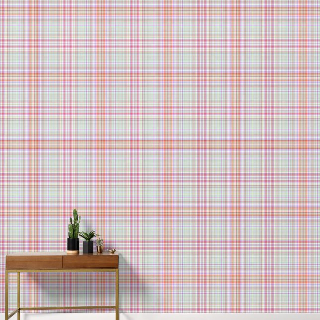 Pink and Green Fun Elegant Geometric Plaid Pattern Wallpaper (Hallway)