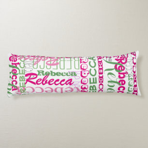 Pink and Green Fun Name Collage Allover Pattern Body Cushion