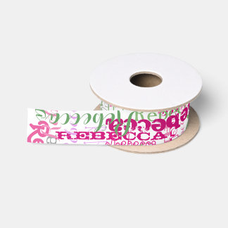 Pink and Green Fun Name Collage Allover Pattern Satin Ribbon
