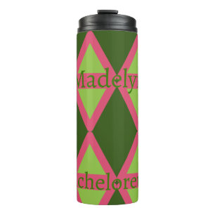Pink and Green Geometric Personalised Bridesmaid   Thermal Tumbler