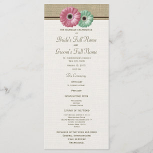 Pink and Green Gerbera Daisy Wedding Program Programme