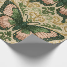 Pink and Green Gift Wrap Butterfly Print