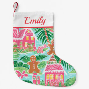 Pink and Green Gingerbread Men Small Christmas Stocking