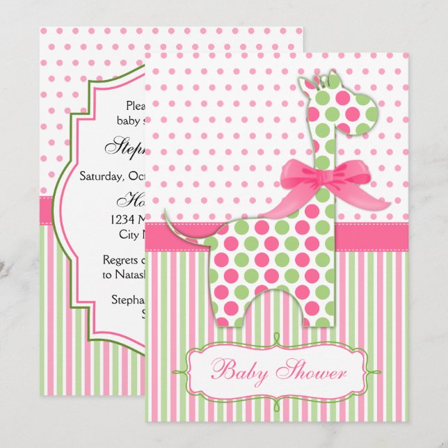 Pink and Green Giraffe Baby Shower Invitation (Front/Back)