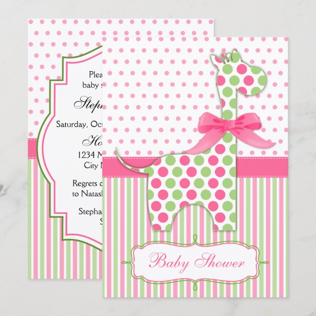 Pink and Green Giraffe Baby Shower Invitation (Front/Back)