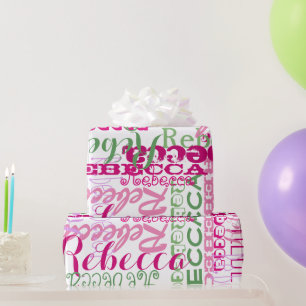 Pink and Green Girl's Name Collage Allover Print Wrapping Paper