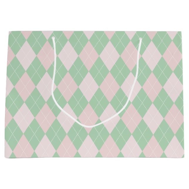 Pink and Green Girly Argyle Pattern Large Gift Bag (Front)