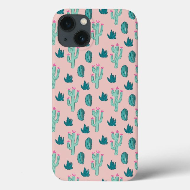 Pink and Green Girly Cactus Pattern Case-Mate iPhone Case (Back)