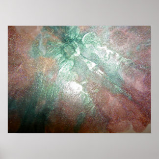 Pink and Green Glitter Paint Splatters Poster