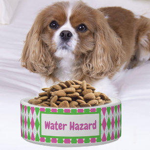 Pink And Green Golf Diamonds Water Hazard Dog Bowl