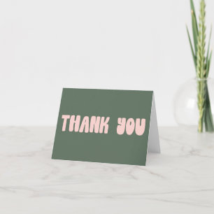 Pink and Green Groovy Retro Typography  Thank You Card