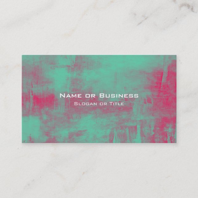 Pink and Green Grunge Painted Abstract Business Card (Front)