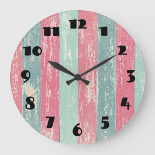 Pink and Green grunge stripes texture Large Clock