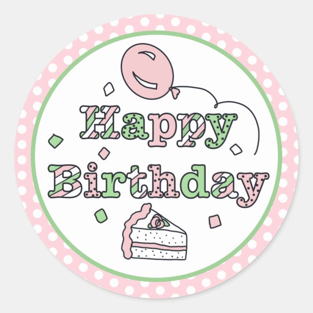 Pink and Green Happy Birthday  Classic Round Sticker (Front)