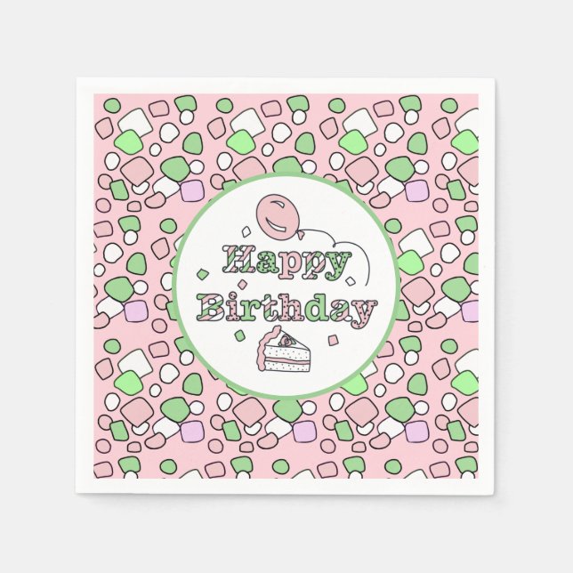 Pink and Green Happy Birthday Napkin (Front)