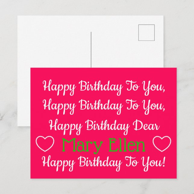 Pink and Green Happy Birthday Song Personalised Postcard (Front/Back)