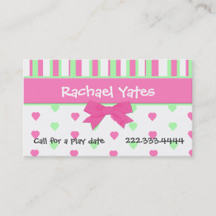 Pink and Green Hearts and Stripes Play Date Card