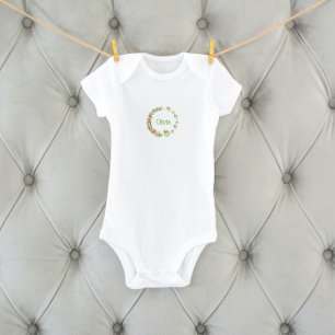 Pink and Green Hearts & Butterfly Wreath Baby Bodysuit