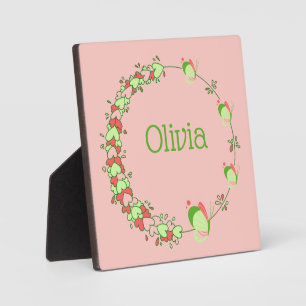 Pink and Green Hearts & Butterfly Wreath Tabletop  Plaque