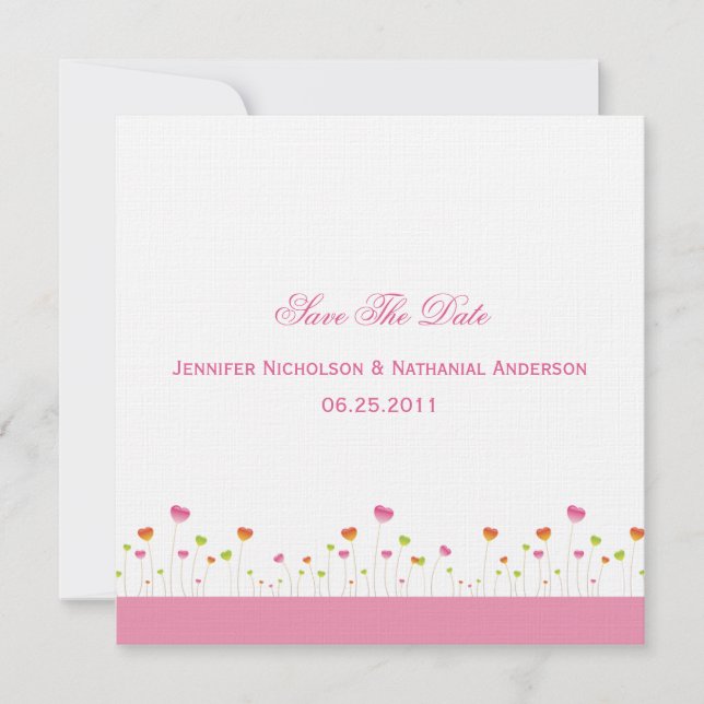Pink and Green Hearts Save The Date (Front)