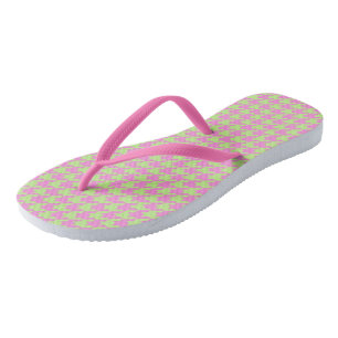 Pink and green Houndstooth Flip Flops